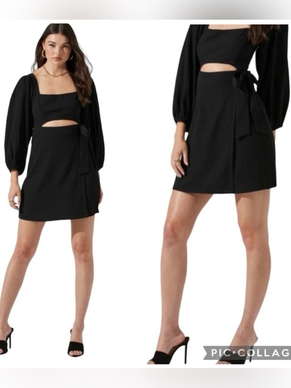 ASTR The Label Black Long Sleeve Cutout Mini Wrap Dress Sz XS